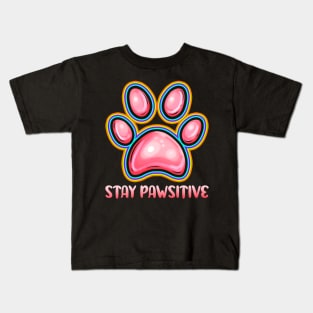 Stay Pawsitive Positive To Dog and Cat On Purrsday Kids T-Shirt